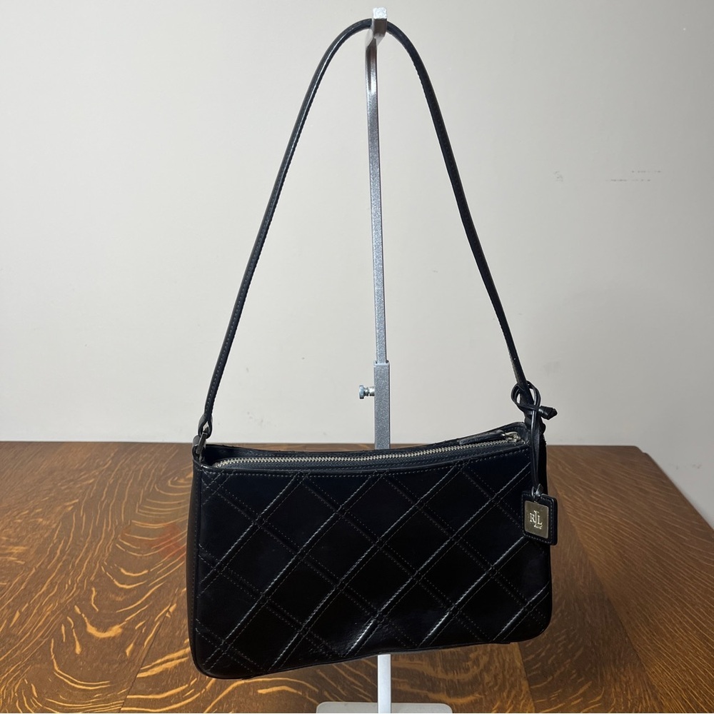 Ralph Lauren Y2K Black Leather Quilted Hobo Small Shoulder Bag